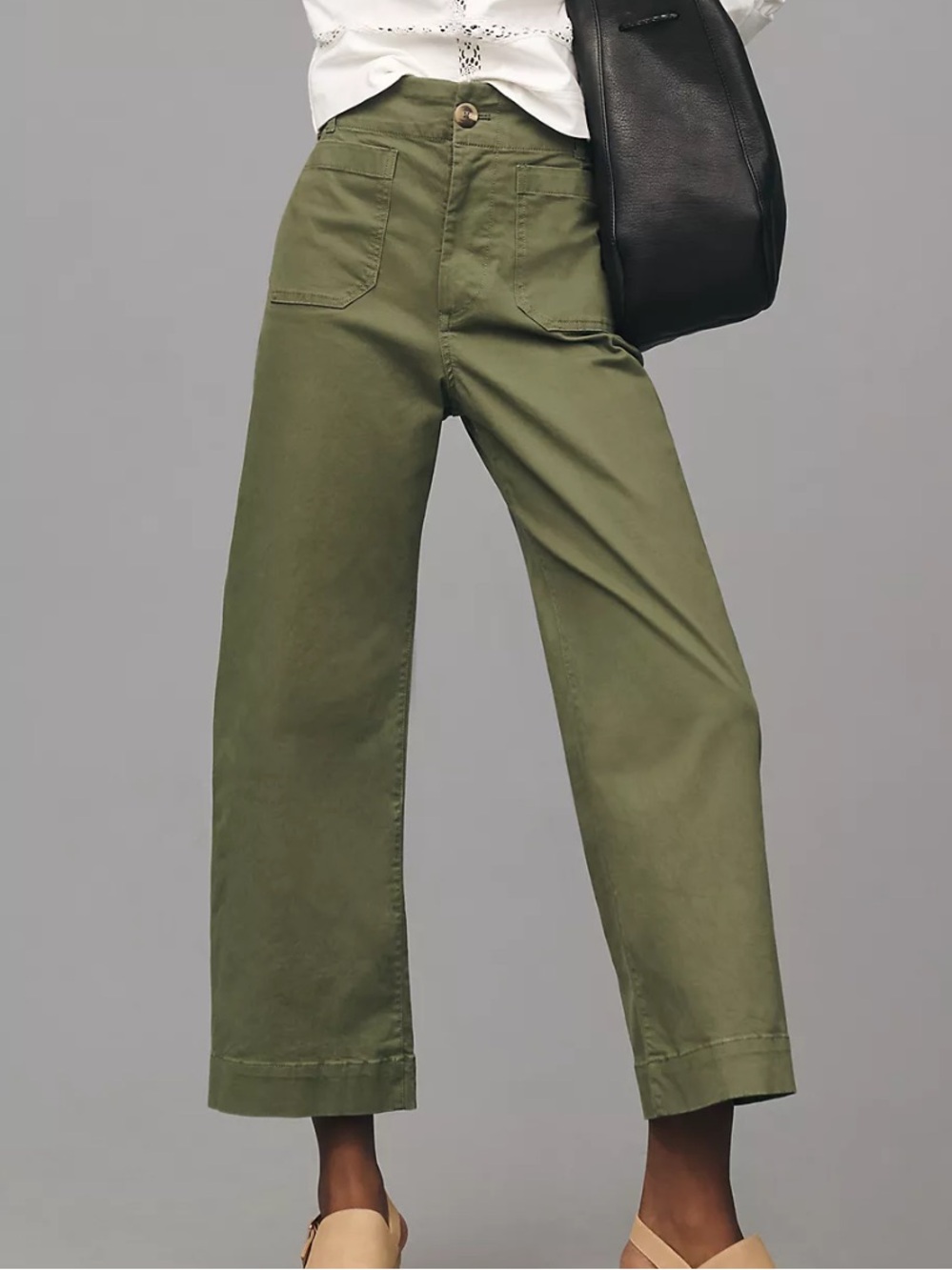 Maeve Olive Green Wide-Leg Utility Pants